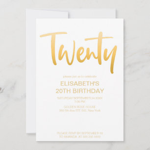 Invitation Moderne Elégant Simple Blanc 20 Anniversaire
