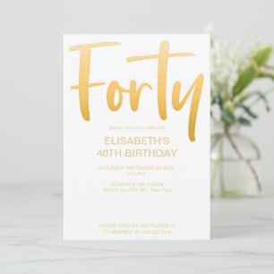 Invitation Moderne Élégant Simple Blanc 40e Fête d'Anniversai