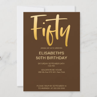 Invitation Moderne Elégant Simple Brown 50ème anniversaire fê