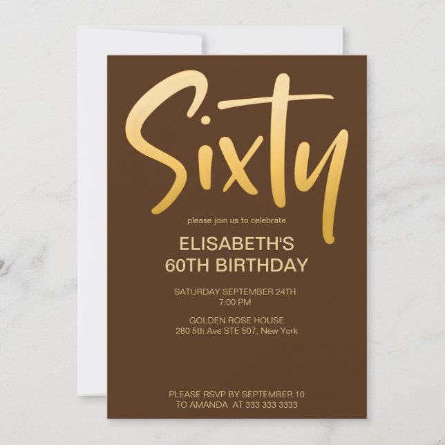 Invitation Moderne Elégant Simple Brown 60e fête d'anniversai (Devant)