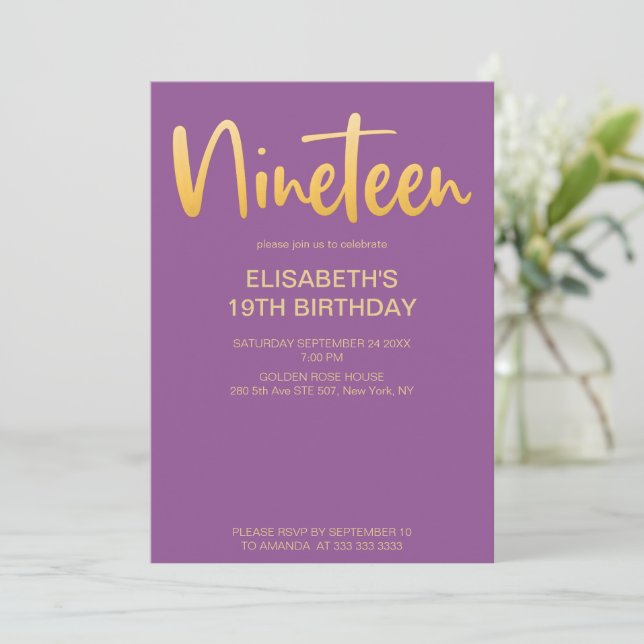 Invitation Moderne Élégant Simple Fête d'anniversaire 19 Viol (Debout devant)