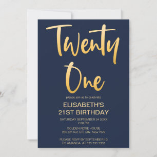 Invitation Moderne Elegant Simple Navy 21e fête d'anniversair