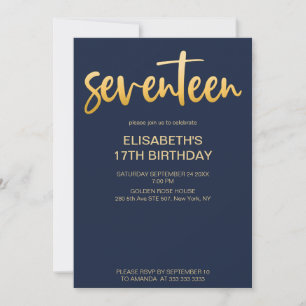 Invitation Moderne Elégant Simple Navy Bleu 17 Anniversaire