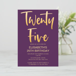Invitation Moderne Elégant Simple Purple 25E Anniversaire Fêt