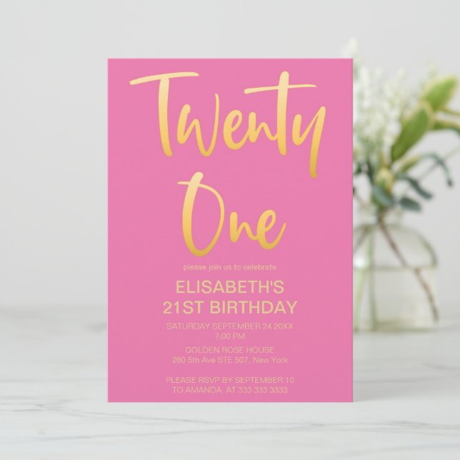 Invitation Moderne Elégant Simple Rose 21E Anniversaire (Debout devant)