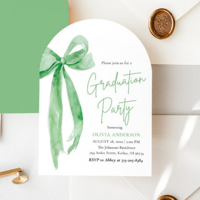 Invitation Moderne Elégant tendance Bow Green Graduation Arch (Créateur téléchargé)