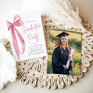 Invitation Moderne Elégant Tendance Bow rose Photo Graduation