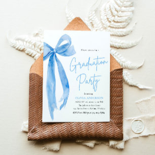 Invitation Moderne Elégant tendance Stylish Bleu Bow Graduati