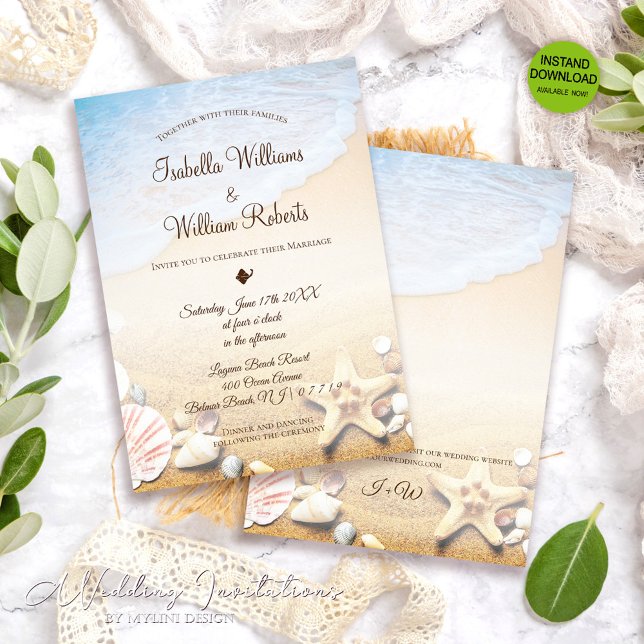 Invitation Moderne Elégant Tropical Beach Starfish Mariage (Créateur téléchargé)