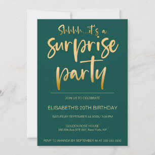 Invitation Moderne Elegant Vert Or Surprise fête d'anniversai