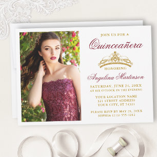 Invitation Moderne Elégante Bourgogne Or Quinceanera