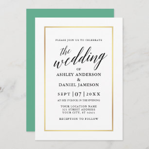 Invitation Moderne Elégante Calligraphie Mariage Neo Mint Gol