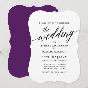 Invitation Moderne Élégante Calligraphie Mariage pourpre