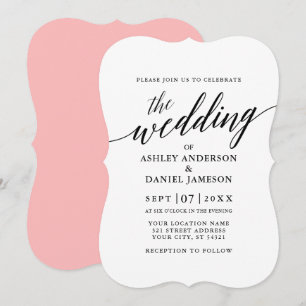 Invitation Moderne Élégante calligraphie Mariage rose retour