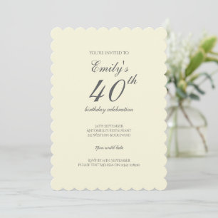 Invitation Moderne Élégante Crème Fête d'anniversaire 40 ans