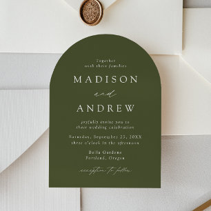 Invitation Moderne Élégante Écriture Arc de Mariage Vert Oliv