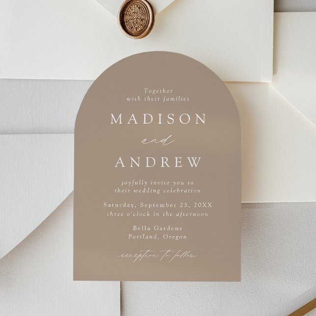 Invitation Moderne Élégante Écriture Taupe Arche Mariage (Créateur téléchargé)