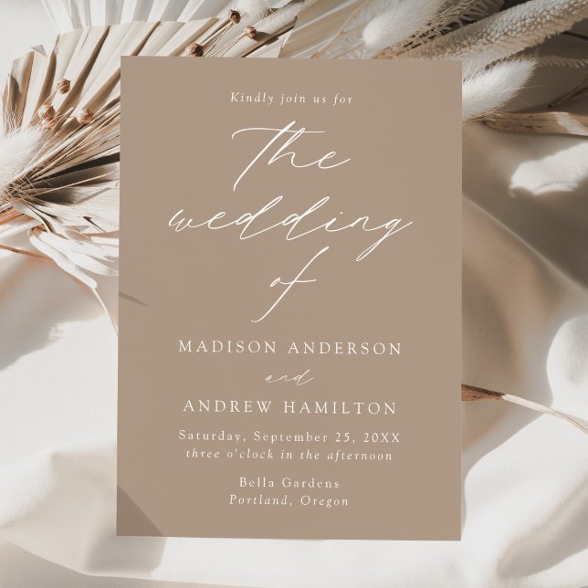 Invitation Moderne Élégante Écriture Taupe Mariage (Créateur téléchargé)