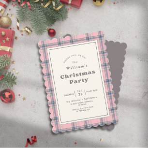 Invitation Moderne Élégante Fête de Noël au Carreaux Rose
