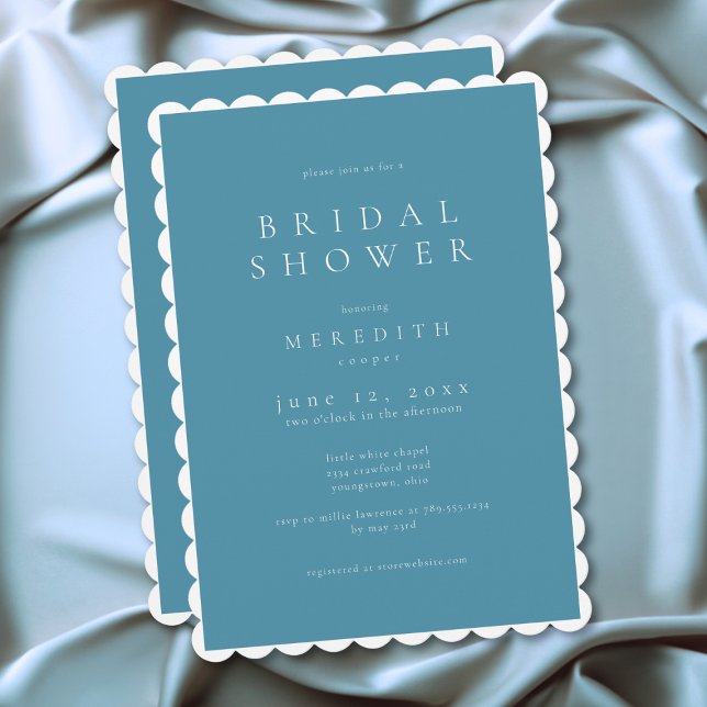 Invitation Moderne Élégante Mariage Fête de Fiançailles Bleu  (Modern Minimal Elegant French Blue Bridal Shower Invitation)