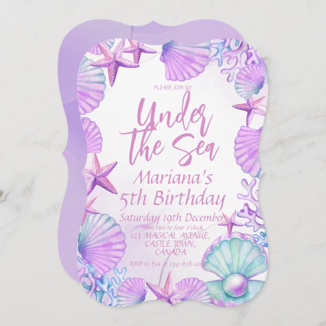 Invitation Moderne élégante Ocean 5e fête de fille anniversai (Devant / Derrière)