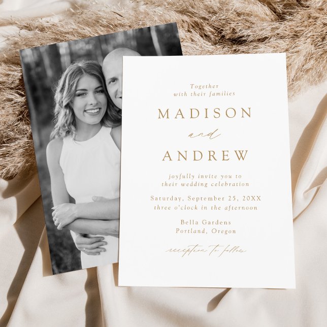 Invitation Moderne Élégante Photo de Mariage en Or (Créateur téléchargé)