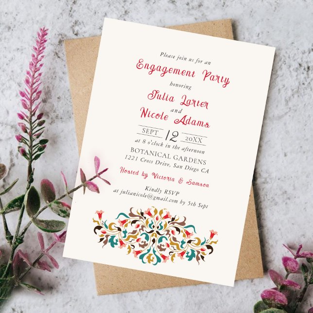 Invitation Moderne Élégante Romantique Fête Florale de Fiança (Créateur téléchargé)