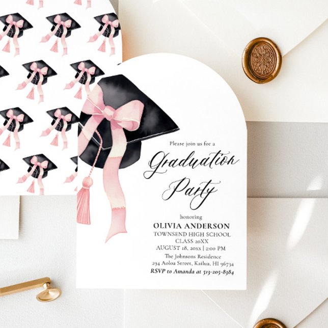 Invitation Moderne élégante tendance Pink Bow Graduation Arch (Créateur téléchargé)
