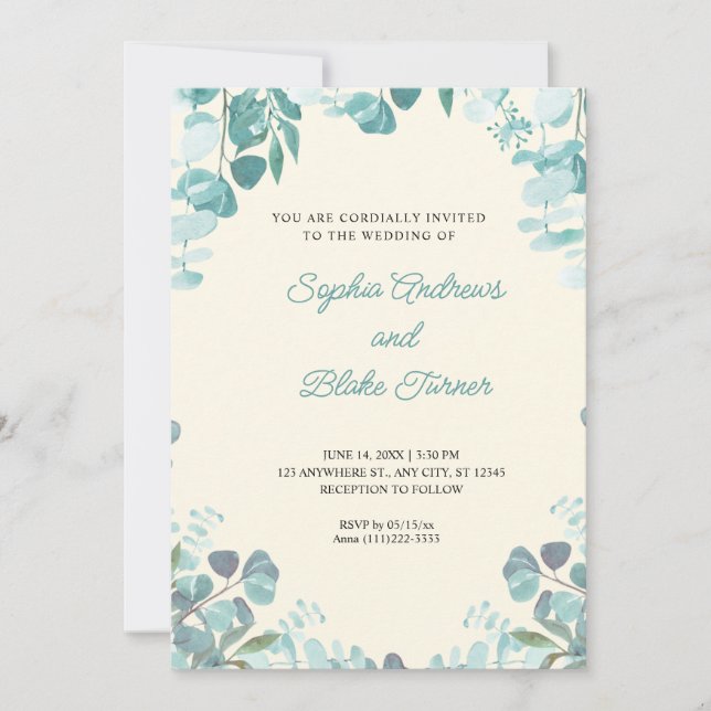 Invitation Moderne Elégante Verdure encadrée Mariage Jaune (Devant)