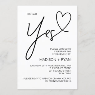 Invitation Moderne Elle Dit Oui Engagement Coeur de la fête