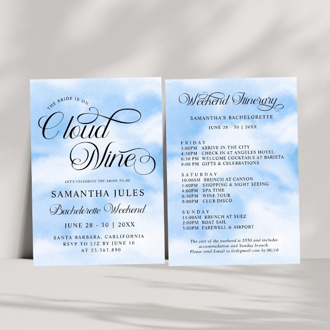 Invitation Moderne Elle Est Sur Cloud 9 Bachelorette Week-end (Créateur téléchargé)
