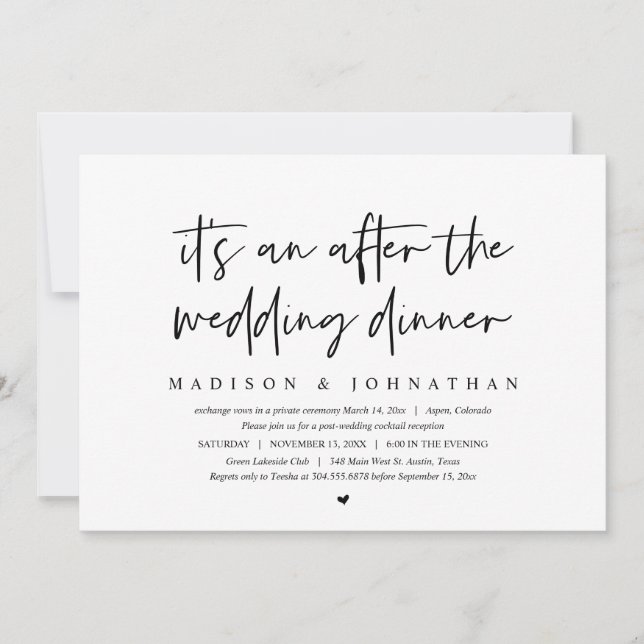 Invitation Moderne Elopement, Après le dîner mariage (Devant)