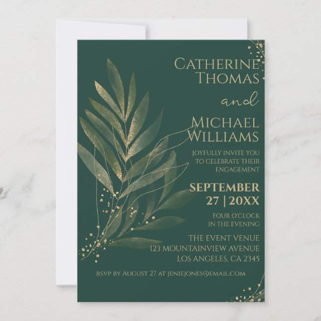 Invitation Moderne émeraude vert or mariage engagement fête (Devant)