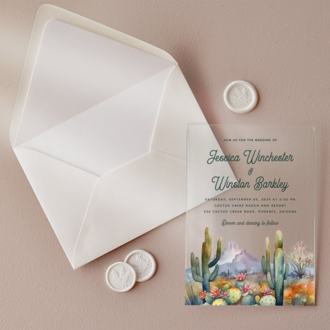 Invitation moderne en acrylic Cactus de désert en  (Créateur téléchargé)
