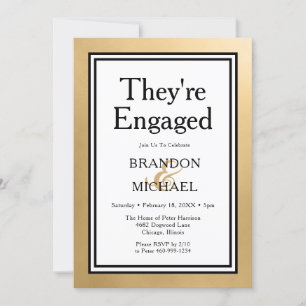 Invitation moderne en or LGBTQ Ils sont fiancés