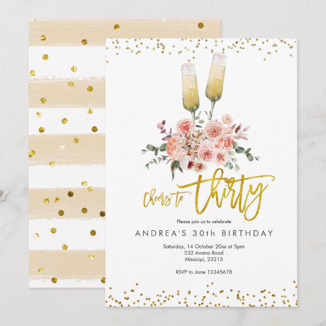 Invitation Moderne en Or pour Trente Ans de Félici (Devant / Derrière)