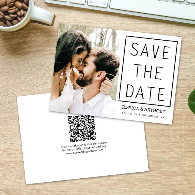 Invitation Moderne Enregistrer La Date Photo QR Code Mariage (Save the Date with a QR code for your guests to easily find out more details about your wedding.)