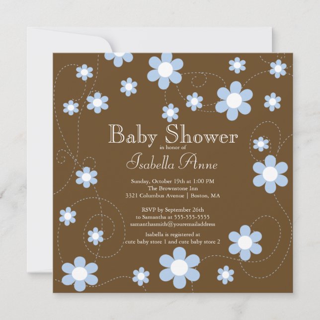 Invitation Moderne et amusant bleu Fleurs Baby shower floral (Devant)