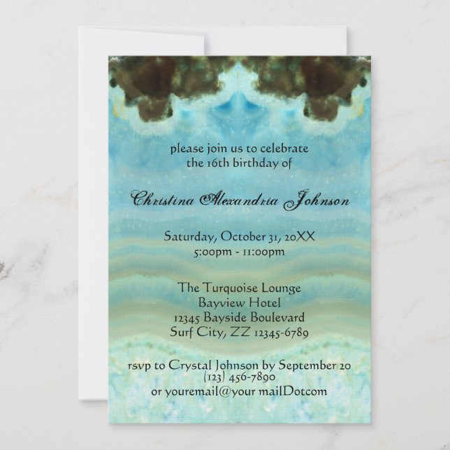 Invitation Moderne et branché Aqua Blue Crystal Sweet 16 (Devant)