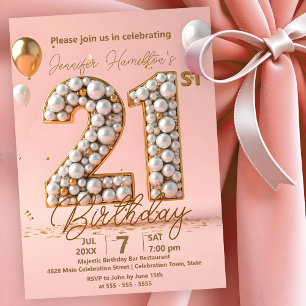 Invitation Moderne et Chic Or et Rose Pâle 21e Anniversaire