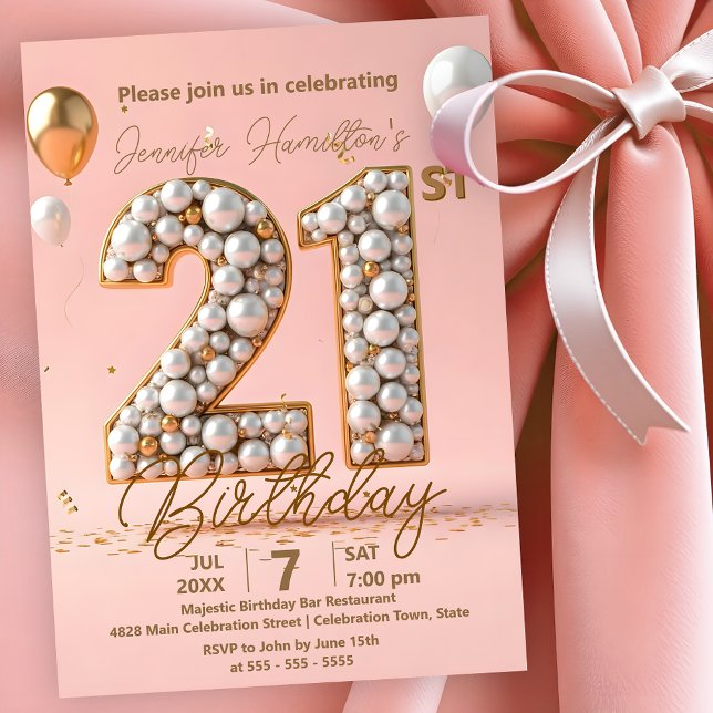 Invitation Moderne et Chic Or et Rose Pâle 21e Anniversaire (Créateur téléchargé)
