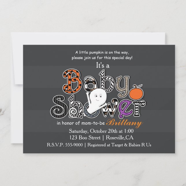 Invitation moderne et chic pour Baby Shower Hallow (Devant)