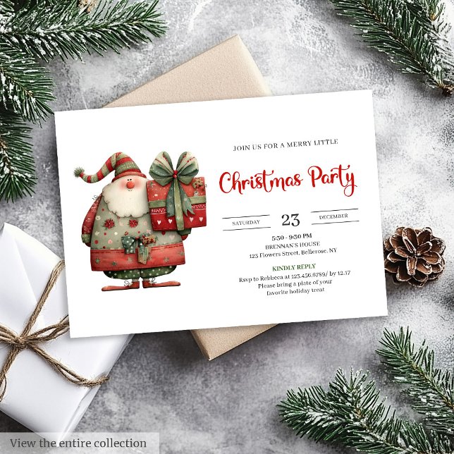 Invitation moderne et drôle de Noël au bureau avec (Funny Santa office party modern Christmas invite)