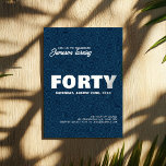 Invitation Moderne et élégant | Photo du 40e anniversaire<br><div class="desc">Célébrez votre jalon dans le style avec cette invitation d'anniversaire moderne avec un âge audacieux en typographie frappante, jumelé avec des accents de script élégants et un arrière - plan abstrait texturé. L’avant présente le nom, l’âge, la date de la fête et les détails de l’événement de la personne qui...</div>