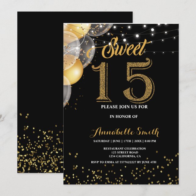 Invitation Moderne et élégant sucré 15 (Devant / Derrière)