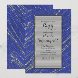 Invitation moderne et glamour bleu et argent à ray