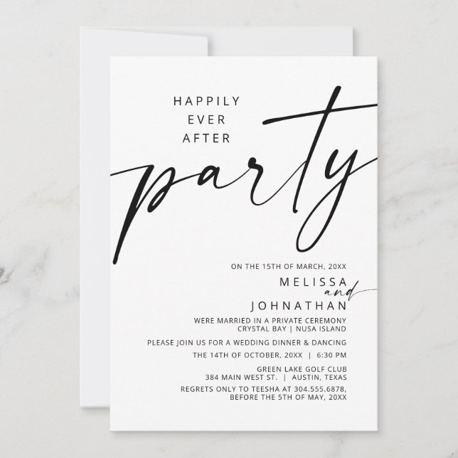 Invitation Moderne Et Heureux Jamais Après Le Parti Mariage E (Devant)