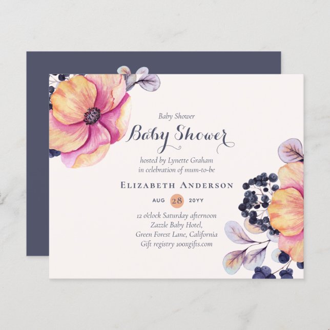 Invitation moderne et jolie à thème floral pour Ba (Devant / Derrière)