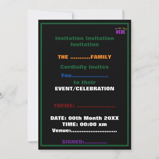 INVITATION MODERNE ET MODERNE PERSONNALISABLE NOIR VÉRIFIÉ (Devant)