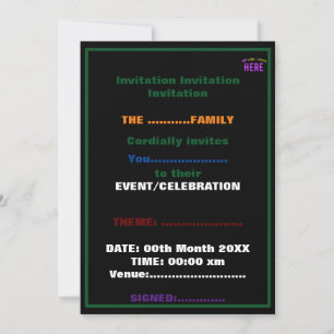 INVITATION MODERNE ET MODERNE PERSONNALISABLE NOIR VÉRIFIÉ